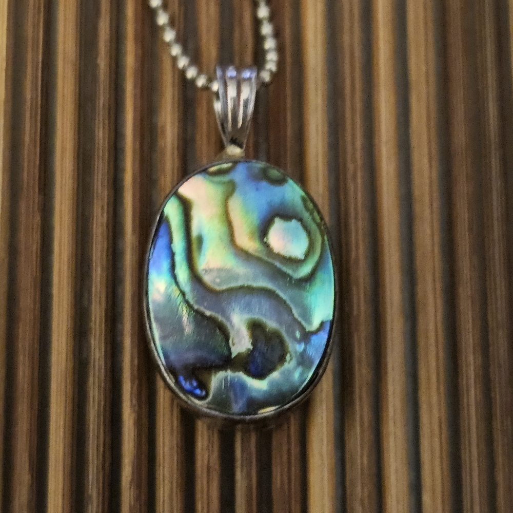 Sterling Silver Abalone Silver Necklace (Vintage) - Picture 2 of 12